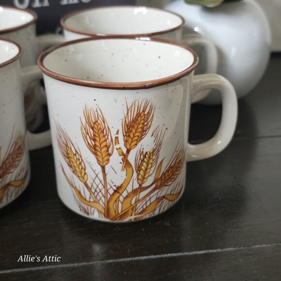 4 Buckwheat Stoneware Tan Speckled Coffee Mugs Cups Main Isle Vintage 1970s Set - Picture 2 of 5